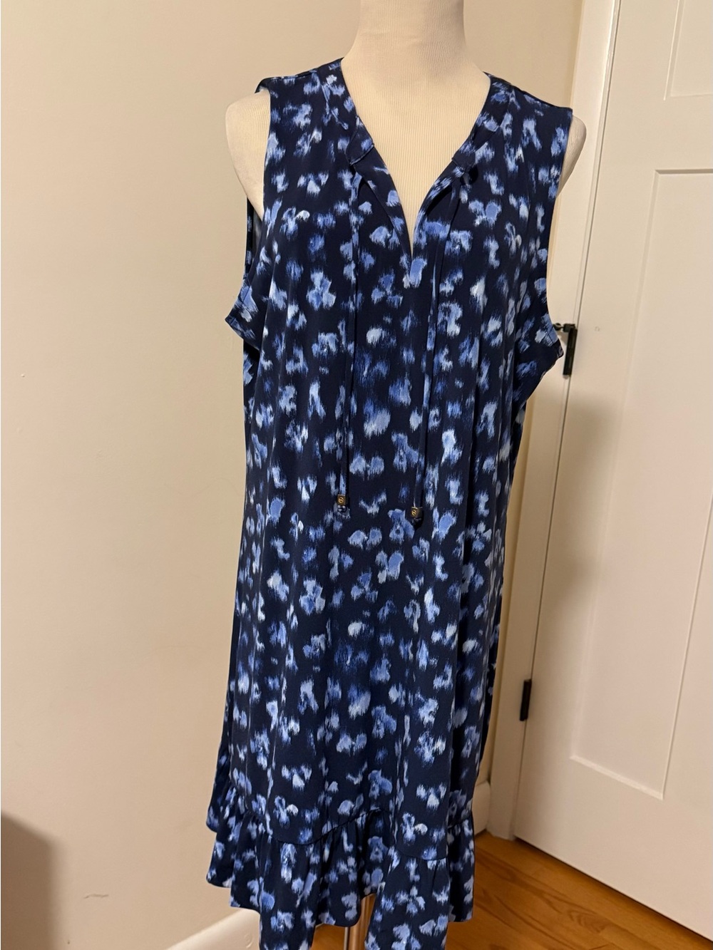 Michael Kors Navy & Light Blue Printed Sleeveless Dress